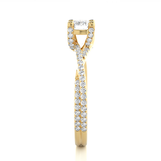 Side profile of 1.50 Carat Round Moissanite Twisted Solitaire Ring In Yellow Gold, highlighting the prong setting.