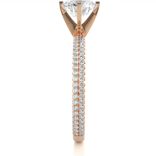 Side profile of 1.50 Ct Moissanite Engagement Ring With Accents In Rose Gold, highlighting the prong setting.