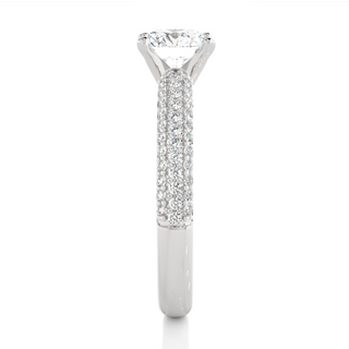 Side profile of 1.50 Ct Moissanite Engagement Ring With Three Row Accents In Silver, highlighting the prong setting.