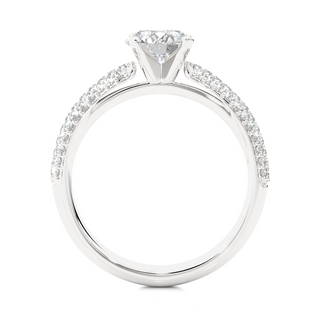 Side profile of 1.50 Ct Moissanite Engagement Ring With Three Row Accents In White Gold, highlighting the prong setting.