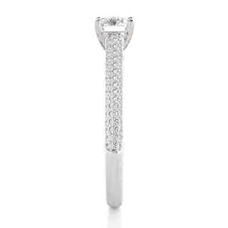 Side profile of 1.50 Ct Moissanite Three Row Engagement Ring with Accent In Silver, highlighting the prong setting.