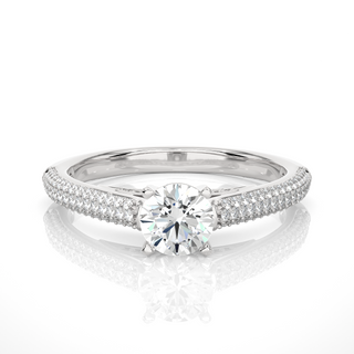 Front view of 1.50 Ct Moissanite Three Row Engagement Ring with Accent In White Gold highlighting the brilliant center moissanite stone.