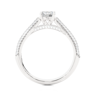 Side profile of 1.50 Ct Moissanite Three Row Engagement Ring with Accent In White Gold, highlighting the prong setting.
