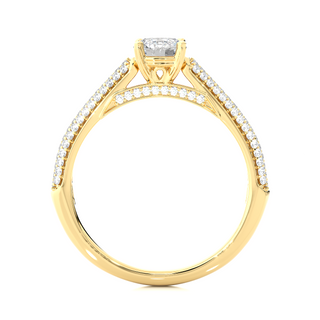 Side profile of 1.50 Ct Moissanite Three Row Engagement Ring with Accent In Yellow Gold, highlighting the prong setting.