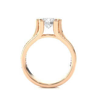 Side profile of 1.50 Ct Moissanite Three Row Split Shank Engagement Ring In Rose Gold, highlighting the prong setting.