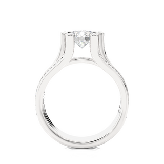Side profile of 1.50 Ct Moissanite Three Row Split Shank Engagement Ring In Silver, highlighting the prong setting.