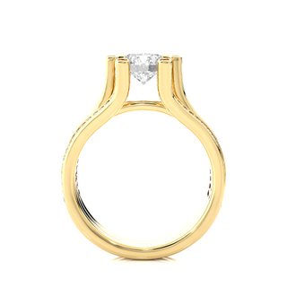 Side profile of 1.50 Ct Moissanite Three Row Split Shank Engagement Ring In Yellow Gold, highlighting the prong setting.