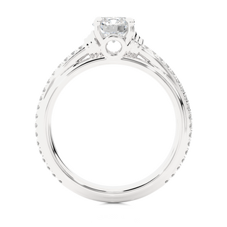 Side profile of 1.50 Ct Round Cut Moissanite French V-Split Engagement Ring In White Gold, highlighting the prong setting.