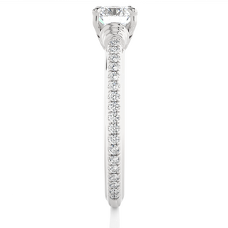 Side profile of 1.50 Ct Round Cut Moissanite French V-Split Engagement Ring In White Gold, highlighting the prong setting.