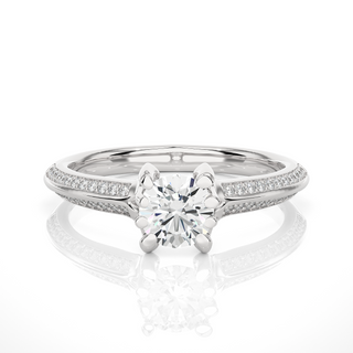 Front view of 1.50 Ct Round Cut Moissanite Two Row Accent Engagement Ring In Silver, highlighting the brilliant center moissanite stone.