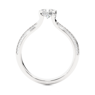 Side profile of 1.50 Ct Round Cut Moissanite Two Row Accent Engagement Ring In Silver, highlighting the prong setting.
