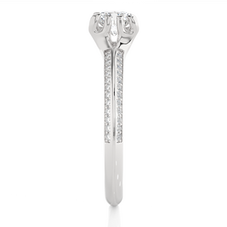 Side profile of 1.50 Ct Round Cut Moissanite Two Row Accent Engagement Ring In Silver, highlighting the prong setting.