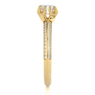Side profile of 1.50 Ct Round Cut Moissanite Two Row Accent Engagement Ring In Yellow Gold, highlighting the prong setting.