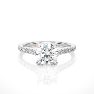 Front view of 1.50 Ct Round Moissanite Hidden Halo Engagement Ring In Silver, highlighting the brilliant center Moissanite stone.