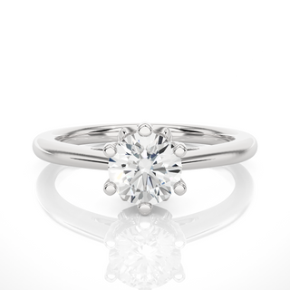 Front view of 1.50 Ct Round Moissanite Solitaire Engagement Ring In Silver highlights the brilliant center moissanite stone.