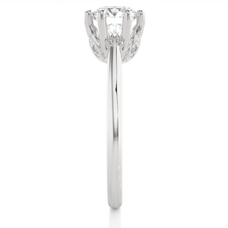 Side profile of 1.50 Ct Round Moissanite Solitaire Engagement Ring In Silver, highlighting the prong setting.