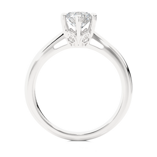 Side profile of 1.50 Ct Round Moissanite Solitaire Engagement Ring In White Gold, highlighting the prong setting.