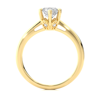 Side profile of 1.50 Ct Round Moissanite Solitaire Engagement Ring In Yellow Gold, highlighting the prong setting.