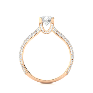 Side profile of 1.50 Ct Round Moissanite Split Shank Engagement Ring In Rose Gold, highlighting the prong setting.
