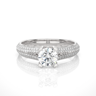 Front view of 1.50 Ct Round Moissanite Split Shank Engagement Ring In Silver, highlighting the brilliant center moissanite stone.