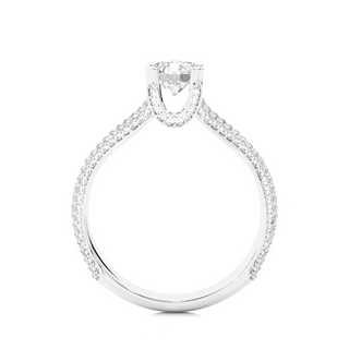 Side profile of 1.50 Ct Round Moissanite Split Shank Engagement Ring In Silver, highlighting the prong setting.