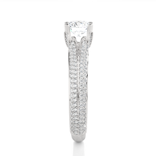 Side profile of 1.50 Ct Round Moissanite Split Shank Engagement Ring In White Gold, highlighting the prong setting.