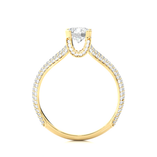 Side profile of 1.50 Ct Round Moissanite Split Shank Engagement Ring In Yellow Gold, highlighting the prong setting.