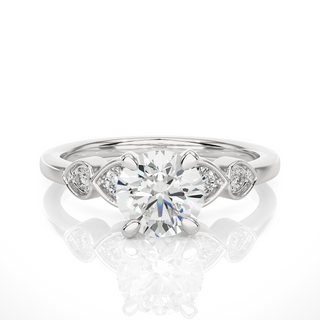 Front view of 1.50 Ct Round cut Moissanite Five Stone Engagement Ring In White Gold, highlighting the brilliant center moissanite stone.