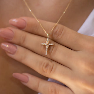 0.75 Ct Round Cut Moissanite Cross Pendant in Yellow Gold for Women's