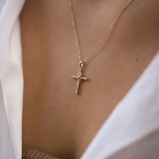 0.75 Ct Round Cut Moissanite Cross Pendant in Yellow Gold for Women's
