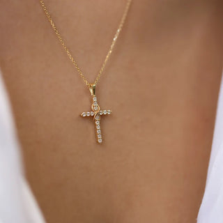 0.75 Ct Round Cut Moissanite Cross Pendant in Yellow Gold for Women's