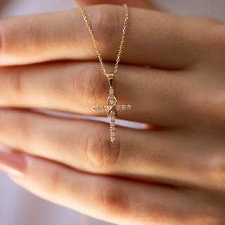 0.75 Ct Round Cut Moissanite Cross Pendant in Yellow Gold for Women's