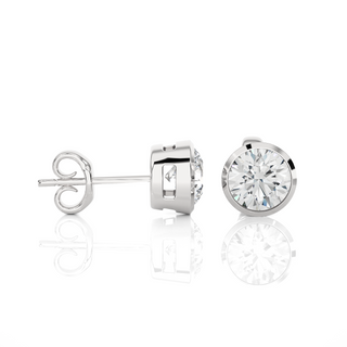 Side view of 1 Carat Bezel Setting Moissanite Stud Earrings In Silver, showing the setting and how the stone is held.