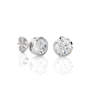Side view of 1 Carat Bezel Setting Moissanite Stud Earrings In Silver, showing the setting and how the stone is held.