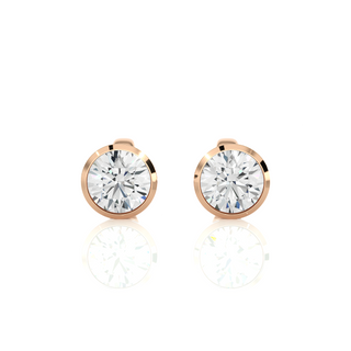 Front view of 1 Carat Bezel Setting Moissanite Stud Earrings in Rose Gold, shows sparkle and smooth edges.