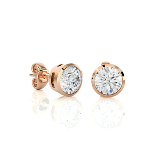 Side view of 1 Carat Bezel Setting Moissanite Stud Earrings in Rose Gold, showing the setting and how the stone is held.