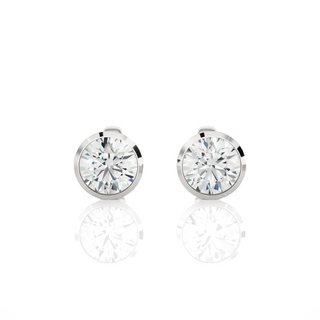 Front view of 1 Carat Bezel Setting Moissanite Stud Earrings in White Gold, shows sparkle and smooth edges.