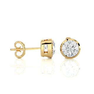 Side view of 1 Carat Bezel Setting Moissanite Stud Earrings in Yellow Gold, showing the setting and how the stone is held.