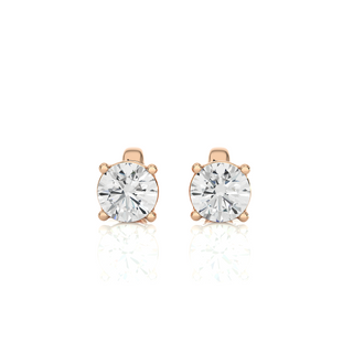 Front view of 1 Carat Four Prong Round Cut Moissanite Stud Earrings in Rose Gold, with classic four-prong setting.