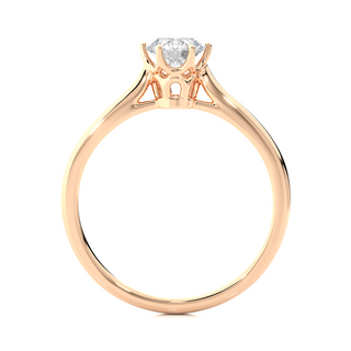 Side profile of 1 Carat Round Moissanite Solitaire Engagement Ring In Rose Gold, highlighting the prong setting.