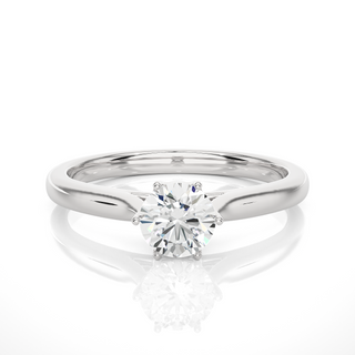 Front view of 1 Carat Round Moissanite Solitaire Engagement Ring In Silver, highlighting the brilliant center moissanite stone.