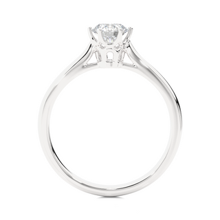 Side profile of 1 Carat Round Moissanite Solitaire Engagement Ring In Silver, highlighting the prong setting.