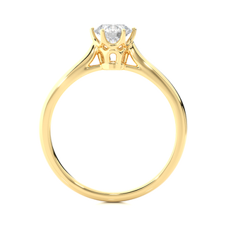 Side profile of 1 Carat Round Moissanite Solitaire Engagement Ring In Yellow Gold, highlighting the prong setting.