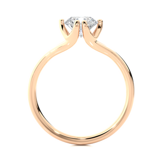Side profile of 1 Carat Round Moissanite Split Shank Solitaire Engagement Ring In Rose Gold, highlighting the prong setting.
