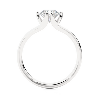 Side profile of 1 Carat Round Moissanite Split Shank Solitaire Engagement Ring In Silver, highlighting the prong setting.