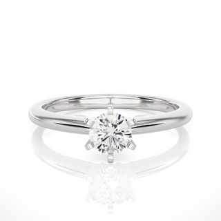 Front view of 1 Carat Six Prong Solitaire Moissanite Ring in White Gold, highlighting the brilliant center moissanite stone.