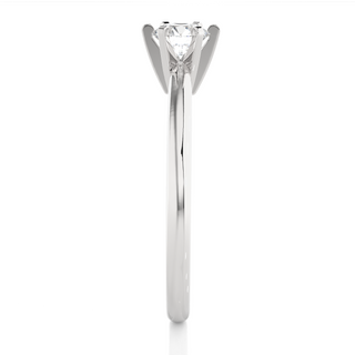 Side profile of 1 Carat Six Prong Solitaire Moissanite Ring in White Gold, highlighting the prong setting.