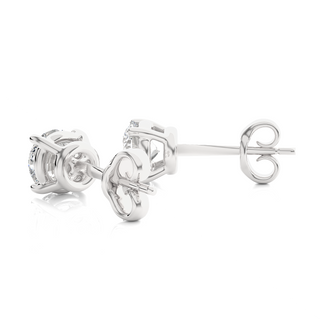 Angled view of 1 Ct Basket Set Moissanite Stud Earrings In Sterling Silver, showing depth and radiant sparkle.