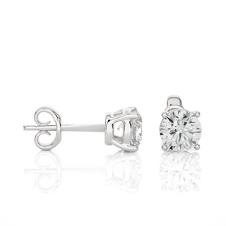 Side view of 1 Ct Basket Set Moissanite Stud Earrings In Sterling Silver, highlighting prong height and earring profile.