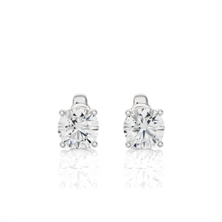 Front view of 1 Ct Basket Set Moissanite Stud Earrings In White Gold, with classic four-prong setting.